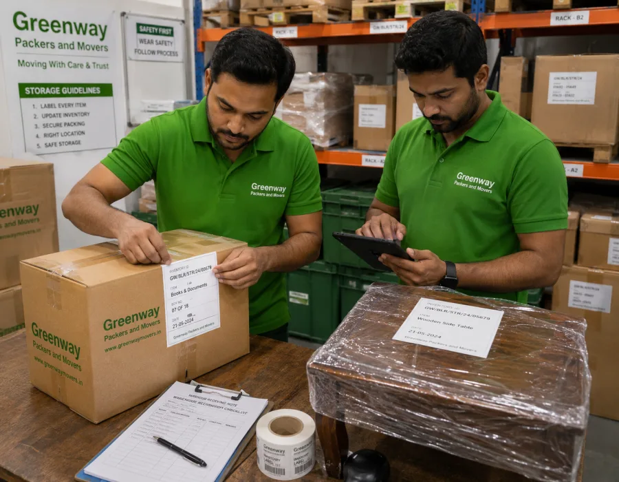 Greenway staff labelling and cataloguing cartons before placing them into secure storage